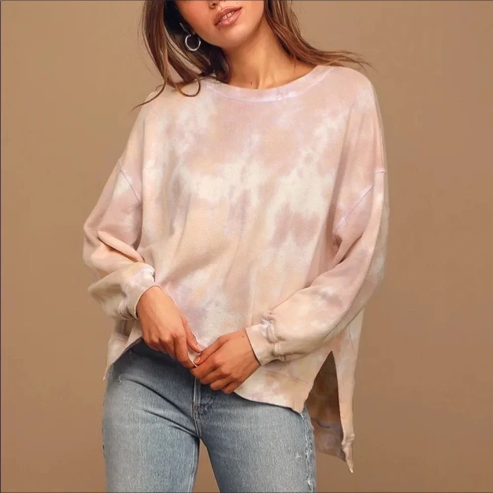 NWT Found By Nordstrom Blush Pink Tie Dye Slip Hem Pullover Size Medium